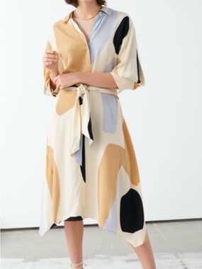 & Other Stories Abstract Graphic Belted Knot Midi Dress